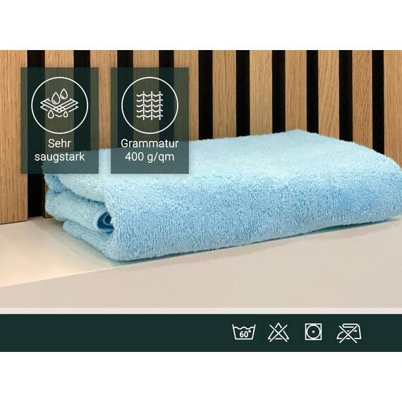 ZOLLNER Handtuch Set aus 4 Handtücher 50x100 cm & 2 Duschtücher 70x140 cm - saugstarke und weiche Tücher in hellblau - mit praktischem Aufhänger - waschbar bis 60°C - Baumwolle - Hotelqualität