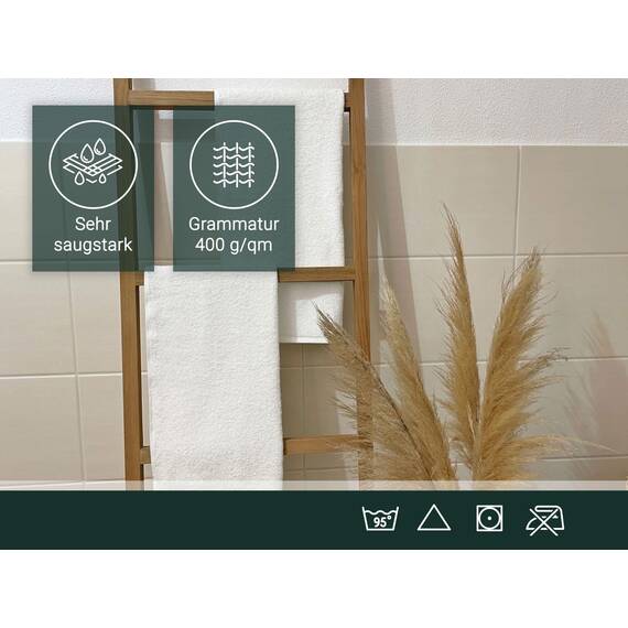 ZOLLNER 10er Set Handtücher in 50x100 cm - saugstarke und weiche Duschtücher in weiß - mit praktischem Aufhänger - waschbar bis 95°C - Baumwolle - Hotelqualität