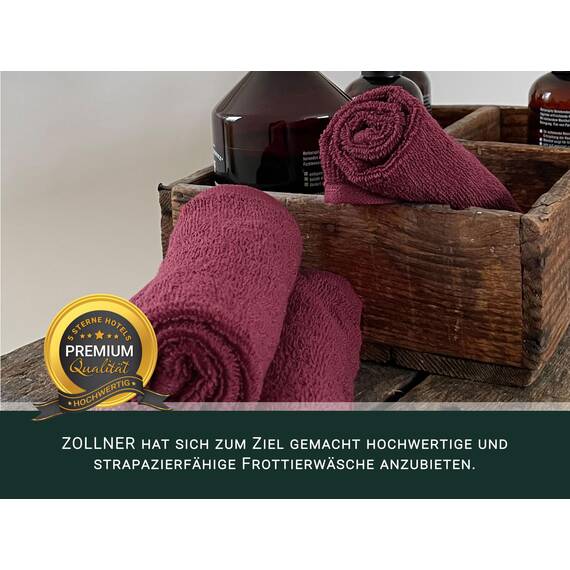 ZOLLNER 10er Set Gästehandtücher in 30x50 cm - saugstarke und weiche Gästetücher in weinrot - mit praktischem Aufhänger - waschbar bis 60°C - Baumwolle - Hotelqualität