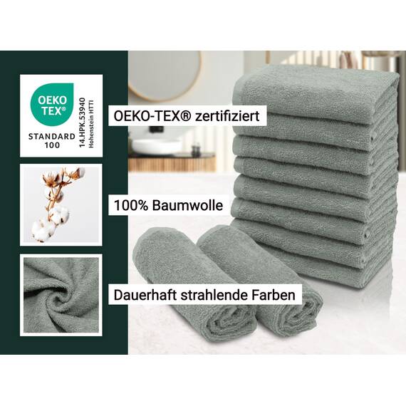 ZOLLNER 10er Set Seiftücher in 30x30 cm - saugstarke und weiche Waschlappen in hellgrau - mit praktischem Aufhänger - waschbar bis 60°C - Baumwolle - Hotelqualität