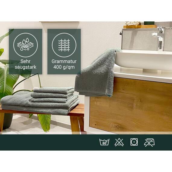 ZOLLNER Handtuch Set aus 4 Handtücher 50x100 cm & 2 Duschtücher 70x140 cm - saugstarke und weiche Tücher in hellgrau - mit praktischem Aufhänger - waschbar bis 60°C - Baumwolle - Hotelqualität