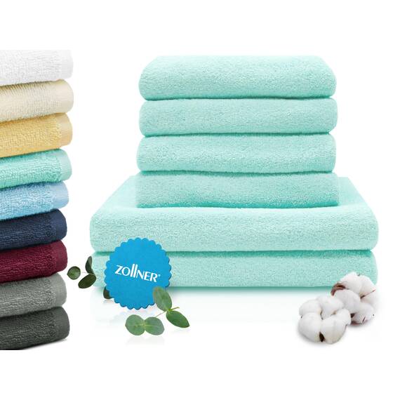 ZOLLNER Handtuch Set aus 4 Handtücher 50x100 cm & 2 Duschtücher 70x140 cm - saugstarke und weiche Tücher in Mint - mit praktischem Aufhänger - waschbar bis 60°C - Baumwolle - Hotelqualität