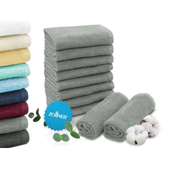 ZOLLNER 10er Set Seiftücher in 30x30 cm - saugstarke und weiche Waschlappen in hellgrau - mit praktischem Aufhänger - waschbar bis 60°C - Baumwolle - Hotelqualität