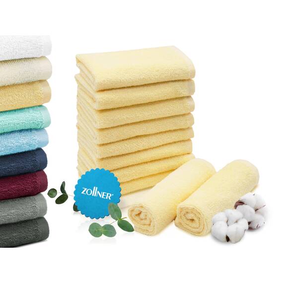 ZOLLNER 10er Set Seiftücher in 30x30 cm - saugstarke und weiche Waschlappen in gelb - mit praktischem Aufhänger - waschbar bis 60°C - Baumwolle - Hotelqualität