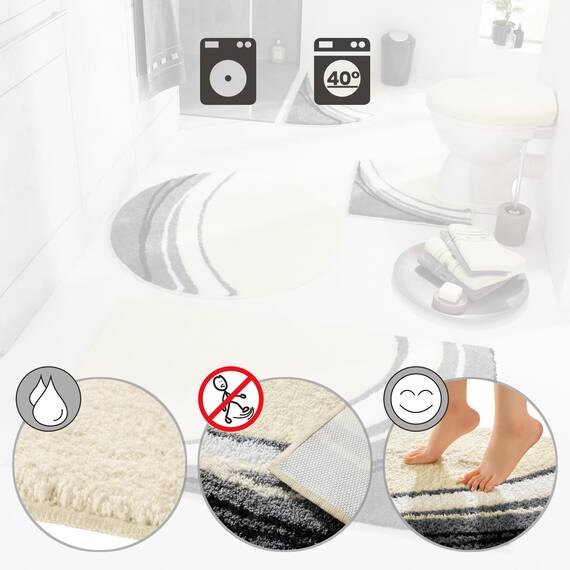 Erwin Müller Badematte Mykonos, Badteppich, Badvorleger rutschhemmend Natur Größe 60x100 cm - kuscheliger Hochflor, für Fußbodenheizung geeignet (weitere Farben, Größen)