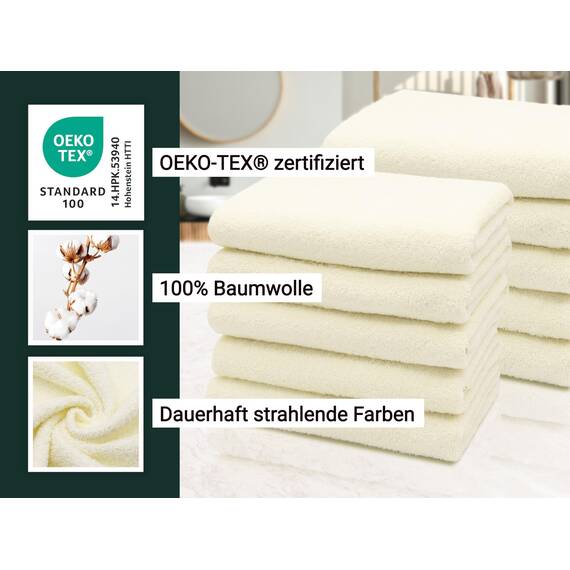 ZOLLNER 10er Set Handtücher in 50x100 cm - saugstarke und weiche Duschtücher in beige - mit praktischem Aufhänger - waschbar bis 60°C - Baumwolle - Hotelqualität