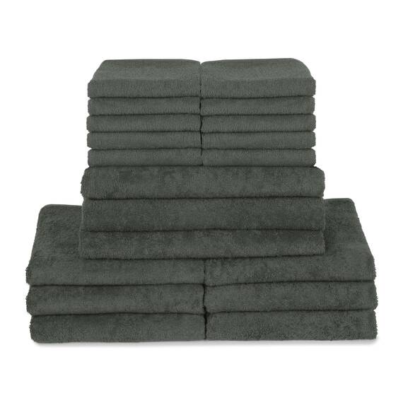 ZOLLNER 19-tlg. Handtuch Set: 10x Gästehandtücher (30x50 cm), 6x Handtücher (50x100 cm), 3x Duschtücher (70x140 cm), weich und saugstark, waschbar bis 60°C, Baumwolle, anthrazit