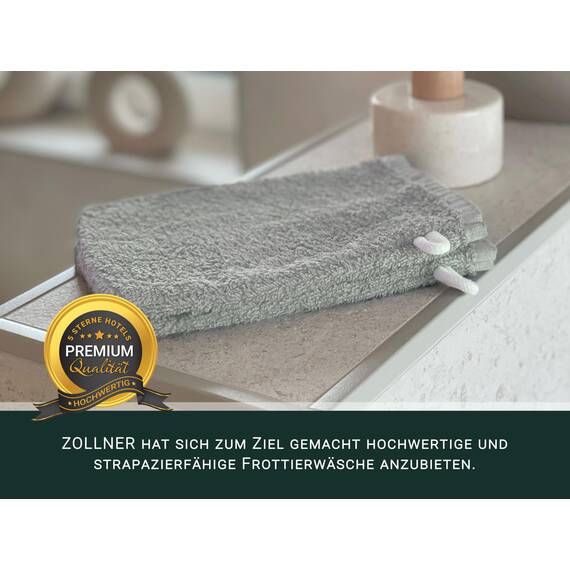ZOLLNER 10er Set Waschhandschuhe in 16x21 cm - saugstarke und weiche Waschlappen in hellgrau - mit praktischem Aufhänger - waschbar bis 60°C - Baumwolle - Hotelqualität