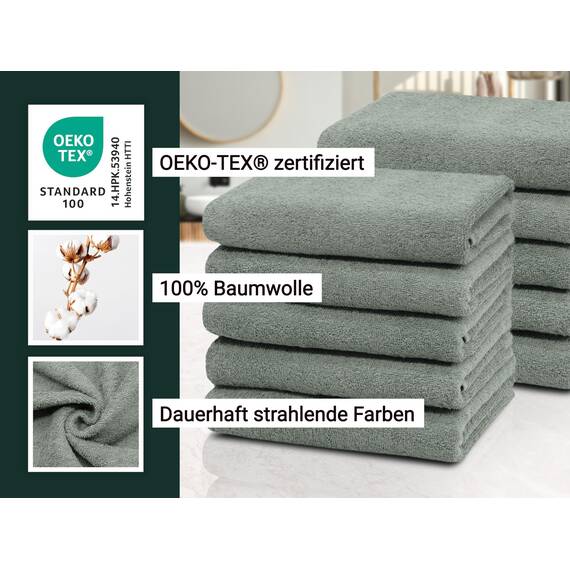 ZOLLNER 10er Set Handtücher in 50x100 cm - saugstarke und weiche Duschtücher in hellgrau - mit praktischem Aufhänger - waschbar bis 60°C - Baumwolle - Hotelqualität