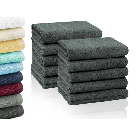 ZOLLNER 10er Set Handtücher in 50x100 cm - saugstarke und weiche Duschtücher in dunkelgrau - mit praktischem Aufhänger - waschbar bis 60°C - Baumwolle - Hotelqualität
