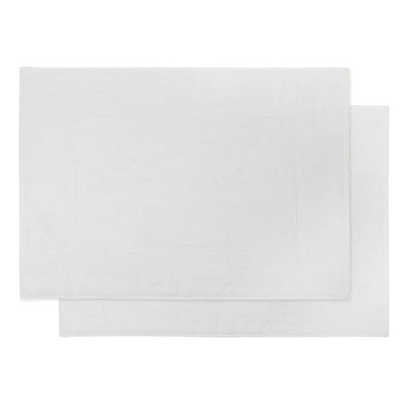 ZOLLNER 2er Set Badematten in 50x70 cm - saugstarke und Flauschige Badvorleger aus Baumwolle - bis 95°C waschbar - für Fußbodenheizung geeignet - in weiß - Hotelqualität