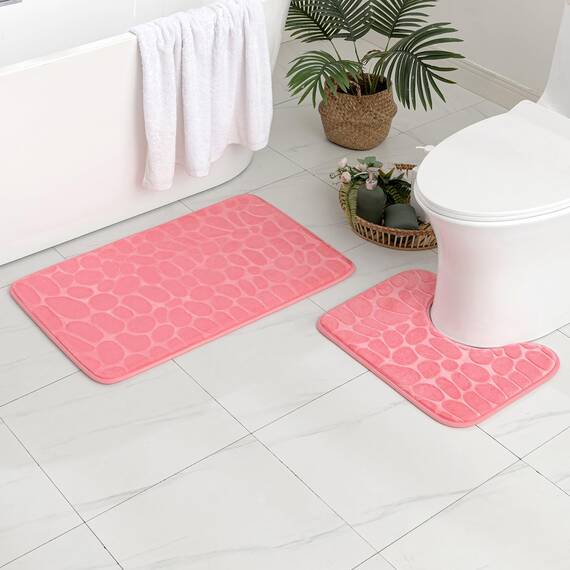 MIULEE Geometrische Badematte Memoryschaum Badezimmerteppich Badteppich Memory Foam Duschvorleger Teppich Badvorleger Fussmatte rutschfeste Matte für Badezimmer Wohnzimmer 50x40 cm Rosa