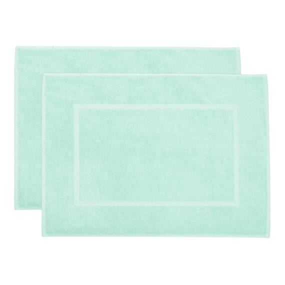 ZOLLNER 2er Set Badematten in 50x70 cm - saugstarke und Flauschige Badvorleger aus Baumwolle - bis 60°C waschbar - für Fußbodenheizung geeignet - in Mint - Hotelqualität