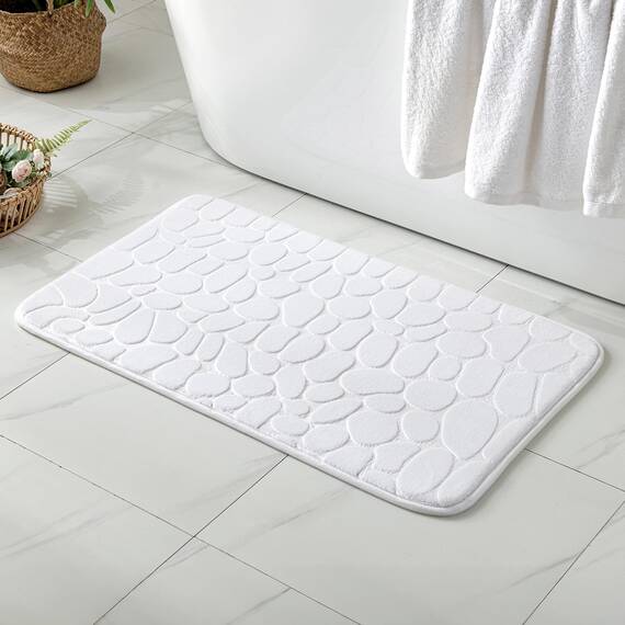 MIULEE Geometrische Badematte Memoryschaum Badezimmerteppich Badteppich Memory Foam Duschvorleger Teppich Badvorleger Fussmatte rutschfeste Matte für Badezimmer Wohnzimmer 40x60 cm Weiß