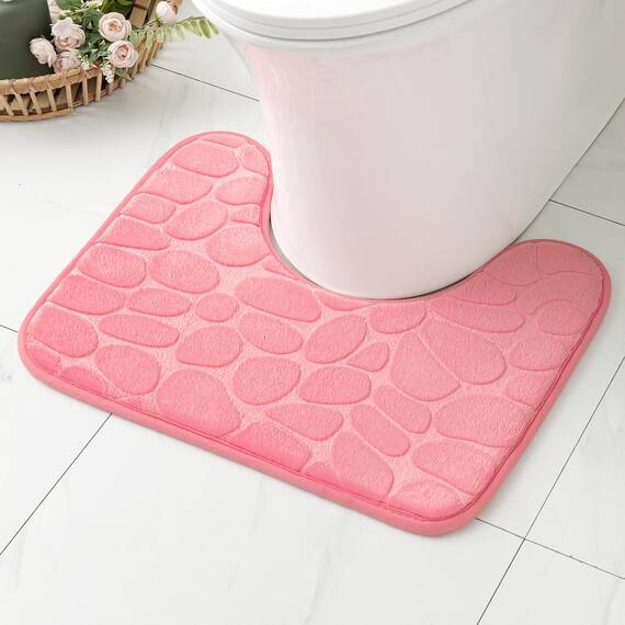 MIULEE Geometrische Badematte Memoryschaum Badezimmerteppich Badteppich Memory Foam Duschvorleger Teppich Badvorleger Fussmatte rutschfeste Matte für Badezimmer Wohnzimmer 50x40 cm Rosa