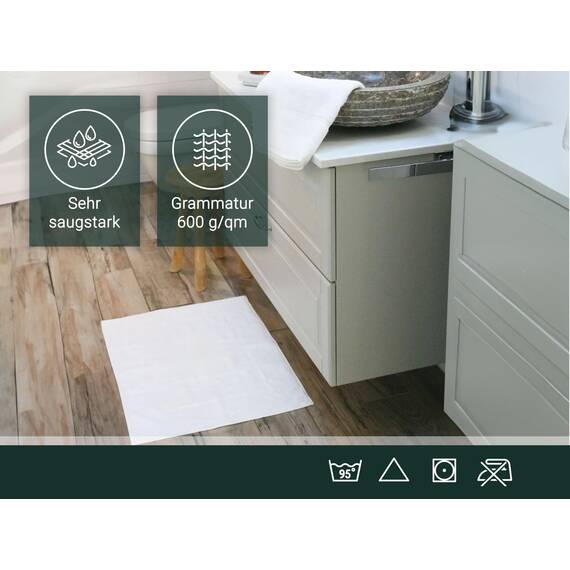 ZOLLNER 2er Set Badematten in 50x70 cm - saugstarke und Flauschige Badvorleger aus Baumwolle - bis 95°C waschbar - für Fußbodenheizung geeignet - in weiß - Hotelqualität