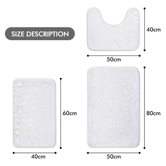 MIULEE Geometrische Badematte Memoryschaum Badezimmerteppich Badteppich Memory Foam Duschvorleger Teppich Badvorleger Fussmatte rutschfeste Matte für Badezimmer Wohnzimmer 50x40 cm Weiß