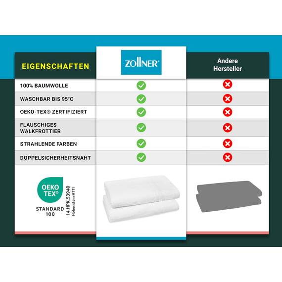 ZOLLNER 2er Set Saunatücher in 70x180 cm - Flauschige Handtücher aus Baumwolle - mit moderner Streifenbordüre - waschbar bis 95°C - mit praktischem Aufhänger - in weiß - Hotelqualität