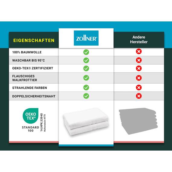 ZOLLNER 2er Set Duschtücher in 70x140 cm - Flauschige Badehandtücher aus Baumwolle - mit moderner Streifenbordüre - waschbar bis 95°C - mit praktischem Aufhänger - in weiß - Hotelqualität