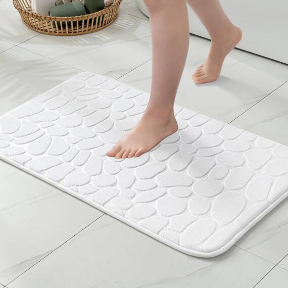 MIULEE Geometrische Badematte Memoryschaum Badezimmerteppich Badteppich Memory Foam Duschvorleger Teppich Badvorleger Fussmatte rutschfeste Matte für Badezimmer Wohnzimmer 40x60 cm Weiß