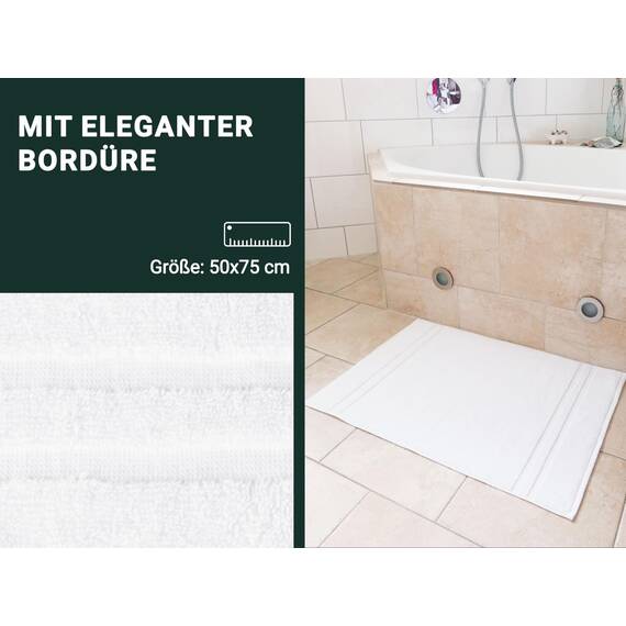 ZOLLNER 2er Set Badematten in 50x70 cm - saugstarke und Flauschige Badvorleger aus Baumwolle - bis 60°C waschbar - für Fußbodenheizung geeignet - in weiß - Hotelqualität