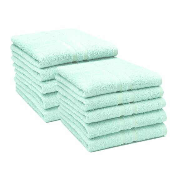 ZOLLNER 10er Set Handtücher in 50x100 cm - Flauschige Duschtücher aus Baumwolle - mit moderner Streifenbordüre - bis 60°C waschbar - mit praktischem Aufhänger - in Mint - Hotelqualität
