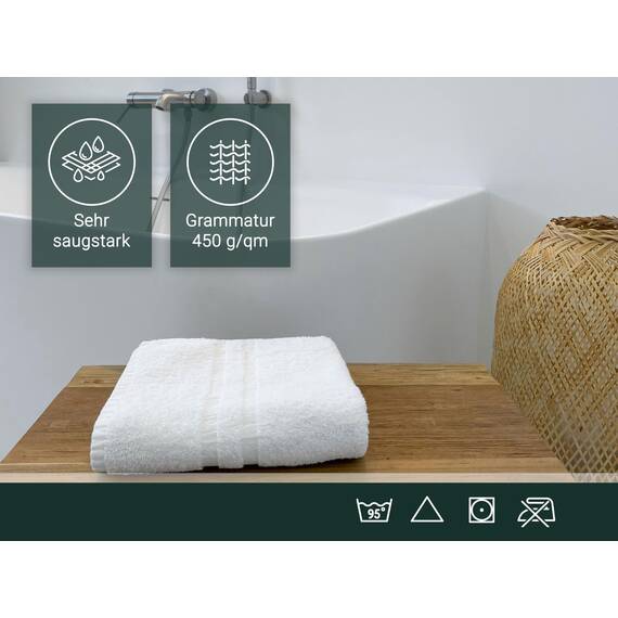 ZOLLNER 10er Set Handtücher in 50x100 cm - Flauschige Duschtücher aus Baumwolle - mit moderner Streifenbordüre - waschbar bis 95°C - mit praktischem Aufhänger - in weiß - Hotelqualität