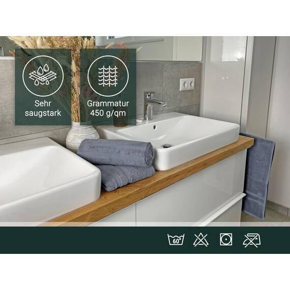 ZOLLNER 10er Set Handtücher in 50x100 cm - Flauschige Duschtücher aus Baumwolle - mit moderner Streifenbordüre - bis 60°C waschbar - mit praktischem Aufhänger - in grau - Hotelqualität