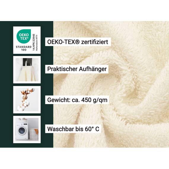 ZOLLNER 2er Set Saunatücher in 70x180 cm - Flauschige Handtücher aus Baumwolle - mit moderner Streifenbordüre - bis 60°C waschbar - mit praktischem Aufhänger - in beige - Hotelqualität