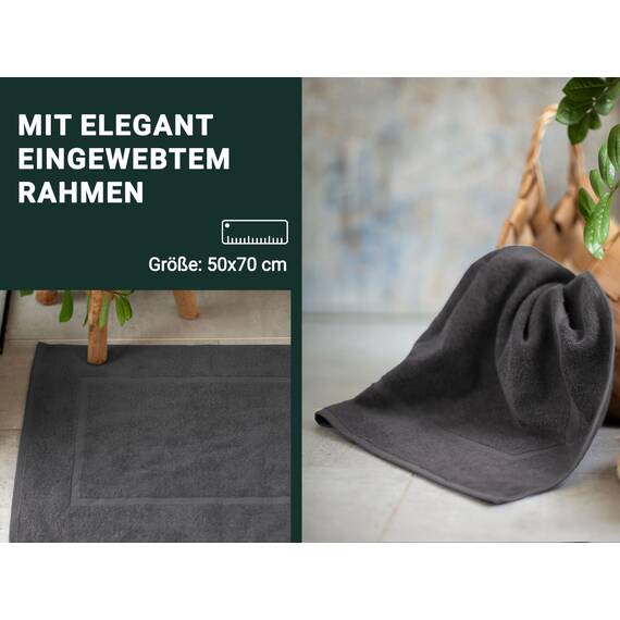 ZOLLNER 2er Set Badematten in 50x70 cm - saugstarke und Flauschige Badvorleger aus Baumwolle - bis 60°C waschbar - für Fußbodenheizung geeignet - in Graphit - Hotelqualität