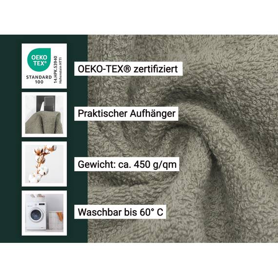 ZOLLNER 5er Set Duschtücher in 70x140 cm - Flauschige Badehandtücher aus Baumwolle - mit moderner Streifenbordüre - bis 60°C waschbar - mit praktischem Aufhänger - in Taupe - Hotelqualität