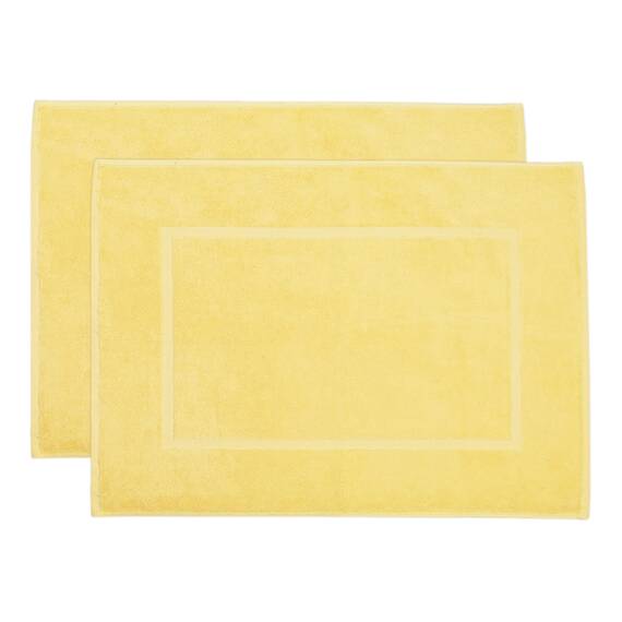 ZOLLNER 2er Set Badematten in 50x70 cm - saugstarke und Flauschige Badvorleger aus Baumwolle - bis 60°C waschbar - für Fußbodenheizung geeignet - in gelb - Hotelqualität