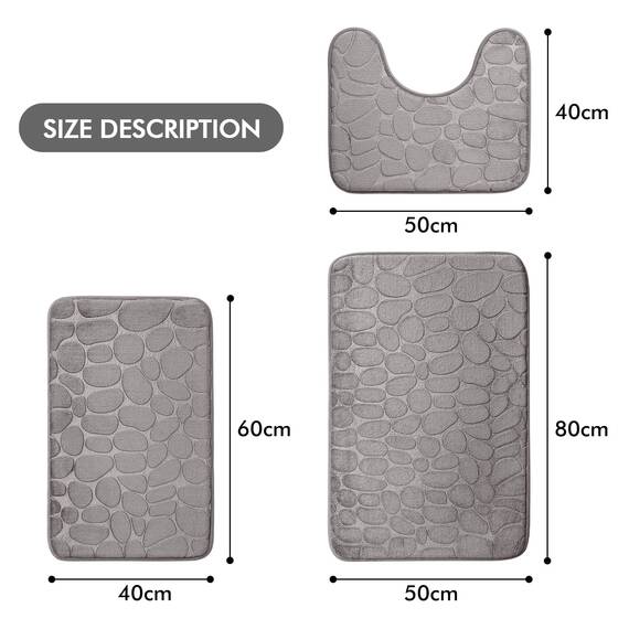 MIULEE Geometrische Badematte Memoryschaum Badezimmerteppich Badteppich Memory Foam Duschvorleger Teppich Badvorleger Fussmatte rutschfeste Matte für Badezimmer Wohnzimmer 40x60 cm Grau