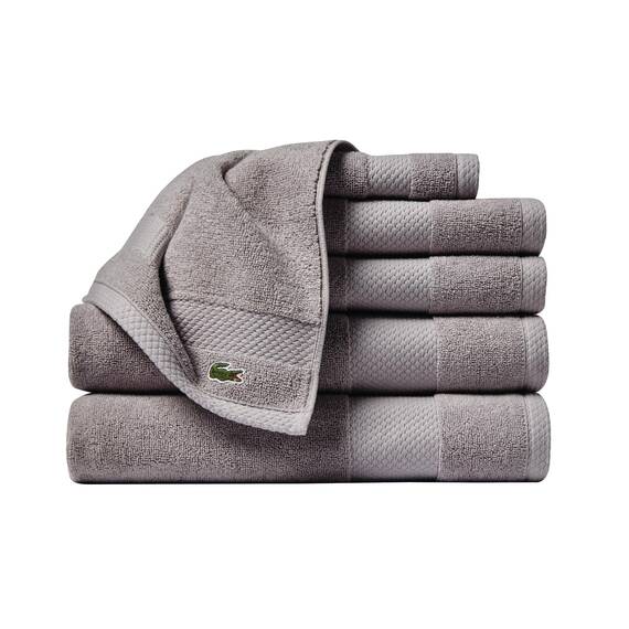Lacoste Heritage Supima Cotton 6-teiliges Handtuch-Set, 2 Badetücher, 2 Handtücher, 2 Waschlappen, Meteorit - Hochsaugfähig & schnell trocknend, Badezimmer-Essential, maschinenwaschbar