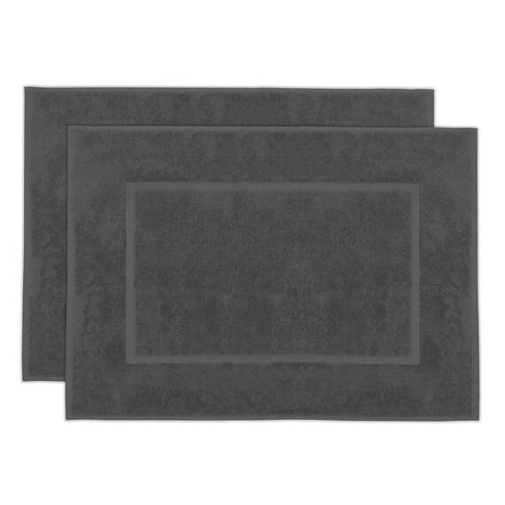 ZOLLNER 2er Set Badematten in 50x70 cm - saugstarke und Flauschige Badvorleger aus Baumwolle - bis 60°C waschbar - für Fußbodenheizung geeignet - in Graphit - Hotelqualität