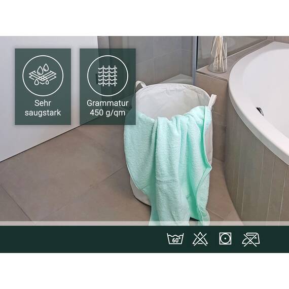 ZOLLNER 5er Set Duschtücher in 70x140 cm - Flauschige Badehandtücher aus Baumwolle - mit moderner Streifenbordüre - bis 60°C waschbar - mit praktischem Aufhänger - in Mint - Hotelqualität