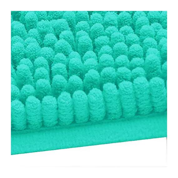 Madeals Chenille Badteppich Set mit WC-Deckelbezug und U-förmigem WC-Vorleger Türkis