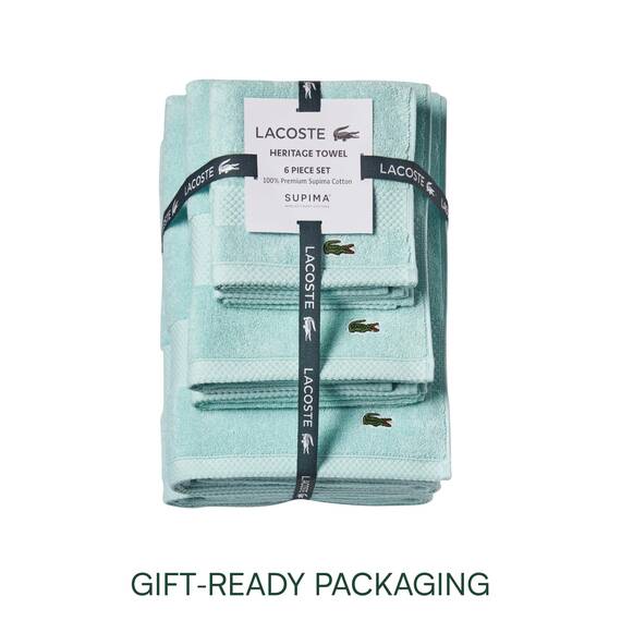 Lacoste Heritage Supima Cotton Handtuch-Set, 6-teilig, 2 Badetücher, 2 Handtücher, 2 Waschlappen, Mint - sehr saugfähig & schnell trocknend, Badezimmer-Essential, maschinenwaschbar