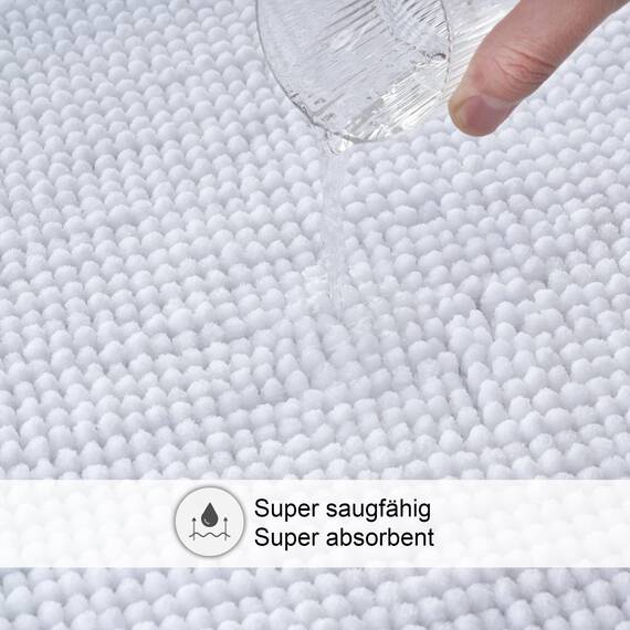 Decomira Badematte rutschfest | Als Badteppich Set kombinierbar | Badezimmer-Teppich Bad-Vorleger waschbar aus Chenille | Duschvorleger für Dusche, Badewannen, WC Deko | Weiss - 40x60 cm