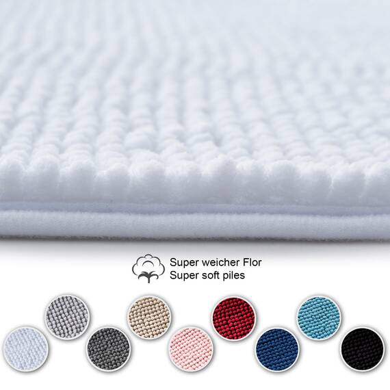 Decomira Badematte rutschfest | Als Badteppich Set kombinierbar | Badezimmer-Teppich Bad-Vorleger waschbar aus Chenille | Duschvorleger für Dusche, Badewannen, WC Deko | Weiss - 50x80 cm