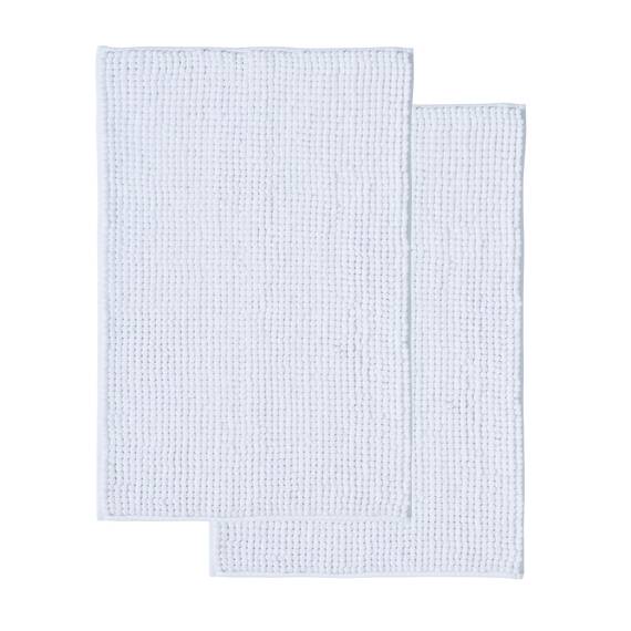 Decomira Badematte rutschfest | Als Badteppich Set kombinierbar | Badezimmer-Teppich Bad-Vorleger waschbar aus Chenille | Duschvorleger für Dusche, Badewannen, WC Deko | Weiss - 50x80 cm (2stk)