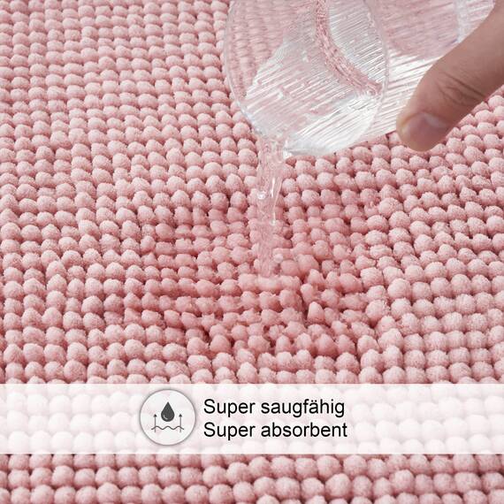 Decomira Badematte rutschfest WC Vorleger mit Ausschnitt | Als Badteppich Set kombinierbar | Badezimmer-Teppich Bad-Vorleger waschbar aus Chenille | Für freistehende Toiletten | Rosa - 45x45 cm