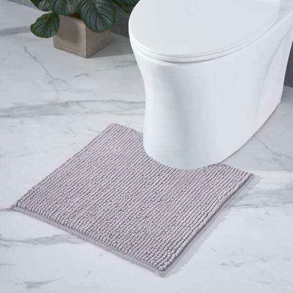 Decomira Badematte rutschfest WC Vorleger mit Ausschnitt | Als Badteppich Set kombinierbar | Badezimmer-Teppich Bad-Vorleger waschbar aus Chenille | Für freistehende Toiletten | Grau - 45x45 cm
