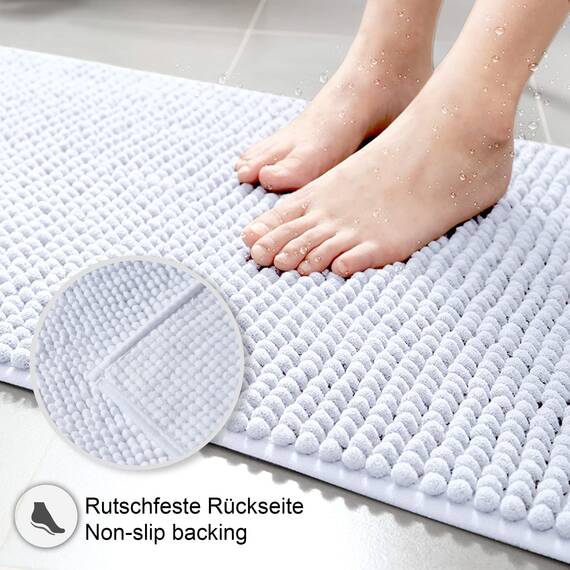Decomira Badematte rutschfest WC Vorleger mit Ausschnitt | Als Badteppich Set kombinierbar | Badezimmer-Teppich Bad-Vorleger waschbar aus Chenille | Für freistehende Toiletten | Weiss - 45x45 cm