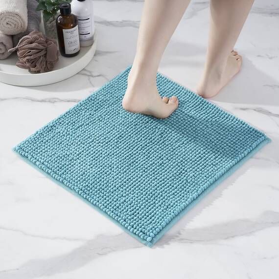 Decomira Badematte rutschfest | Als Badteppich Set kombinierbar | Badezimmer-Teppich Bad-Vorleger waschbar aus Chenille | Duschvorleger für Dusche, Badewannen, WC Vorleger | Petrol Türkis - 45x45 cm