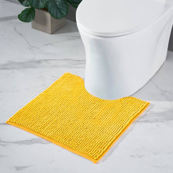 Decomira Badematte rutschfest WC Vorleger mit Ausschnitt | Als Badteppich Set kombinierbar | Badezimmer-Teppich Bad-Vorleger waschbar aus Chenille | Für freistehende Toiletten | Gelb - 45x45 cm