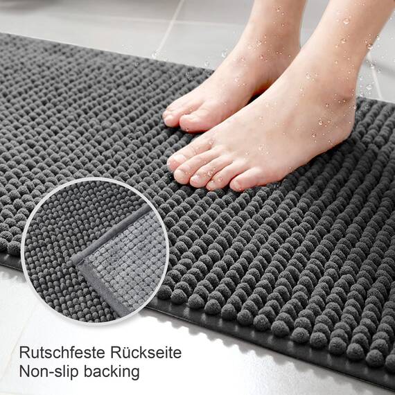 Decomira Badematte rutschfest | Als Badteppich Set kombinierbar | Badezimmer-Teppich Bad-Vorleger waschbar aus Chenille | Duschvorleger für Dusche, Badewannen, WC Deko | Dunkelgrau - 50x80 cm (2stk)