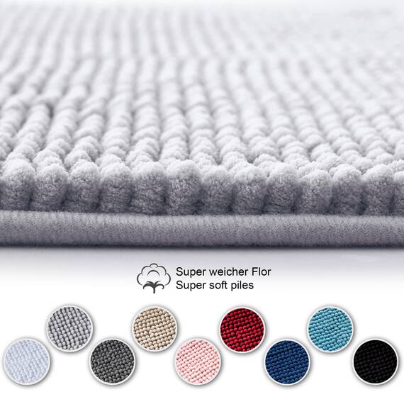Decomira Badematte rutschfest WC Vorleger mit Ausschnitt | Als Badteppich Set kombinierbar | Badezimmer-Teppich Bad-Vorleger waschbar aus Chenille | Für freistehende Toiletten | Grau - 45x45 cm