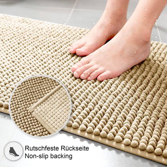 Decomira Badematte rutschfest WC Vorleger mit Ausschnitt | Als Badteppich Set kombinierbar | Badezimmer-Teppich Bad-Vorleger waschbar aus Chenille | Für freistehende Toiletten | Beige - 45x45 cm