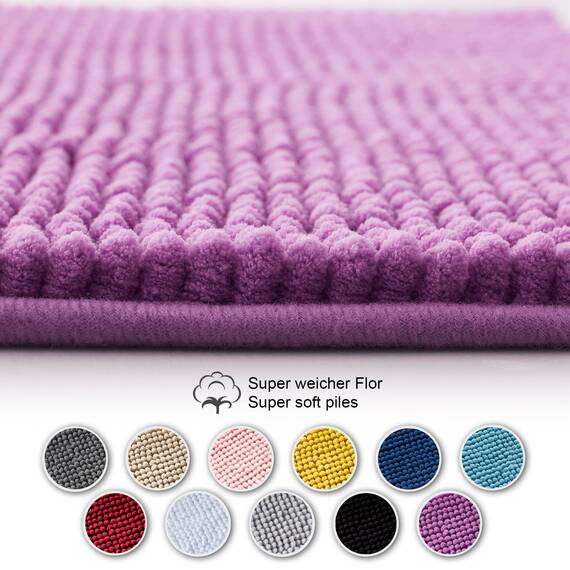 Decomira Badematte rutschfest | Als Badteppich Set kombinierbar | Badezimmer-Teppich Bad-Vorleger waschbar aus Chenille | Duschvorleger für Dusche, Badewannen, WC Deko | Lila - 50x80 cm